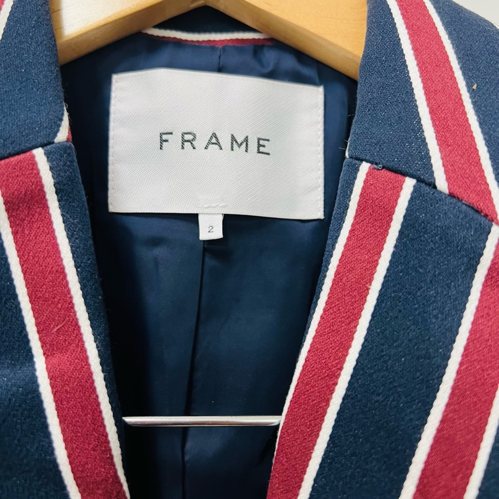 NWT Frame Denim Backstage Blazer in Navy Multi Size 2 - Picture 4 of 5